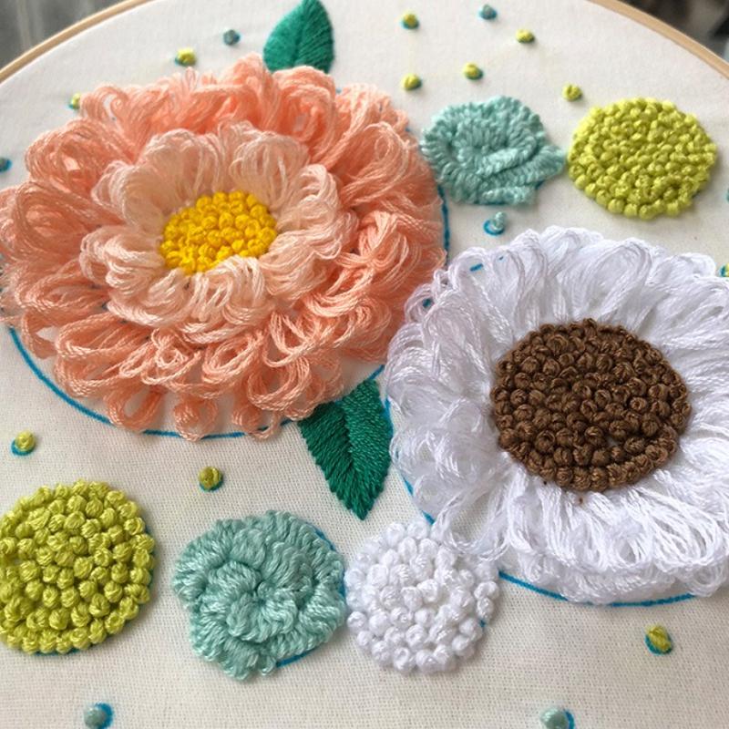 1 st 3D Blommig och Grön Växtmönster Broderi DIY Tyghantverkssats