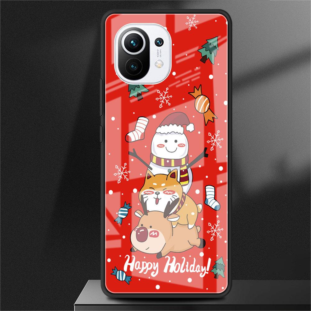 Glass Case For Xiaomi Poco X3 NFC 11 Lite 11T F3 M3 For Redmi Note 11 10 9 8 Pro 10S 9S 9A 9C Phone Cover  Snow Merry Christmas