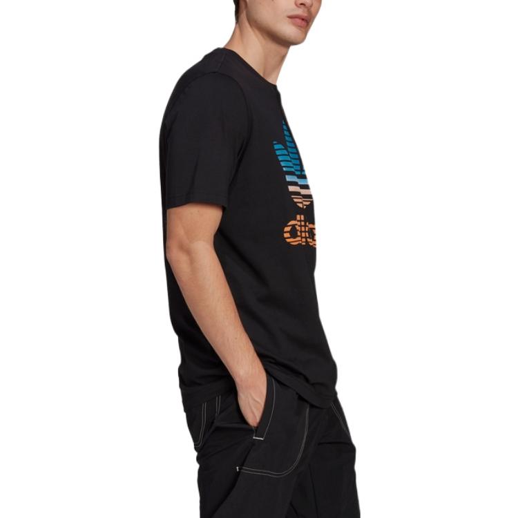 adidas Originals Trefoil SS22 Color Logo Print Crew Neck T-Shirt Men Tops Black GP0166