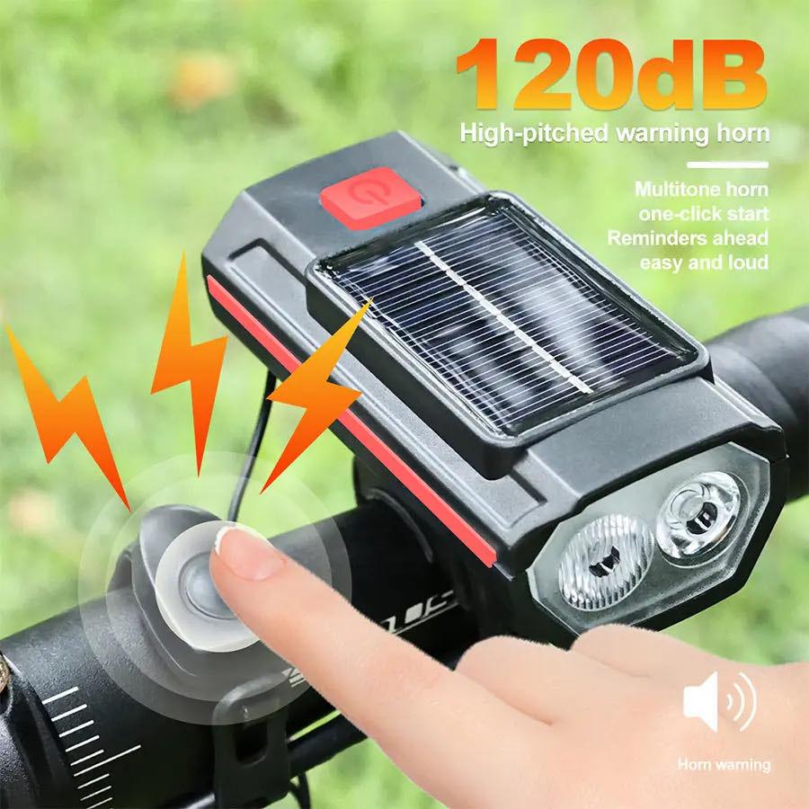 Solar Bicycle Light Bike Front Lamp with Horn USB Rechargeable Power Display Waterproof Bike Flashlight Headlamp