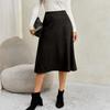 Women's Patchwork A-Line Midi Skirt with High Waist Elastic Waistband and Zipper