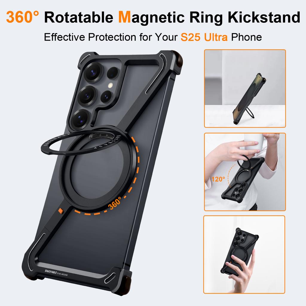 Eary Z Shape Minimalist Phone Case For Samsung Galaxy S25 Ultra S24 Ultra With 360 Rotatable Magnetic Stand Shockproof Slim Case