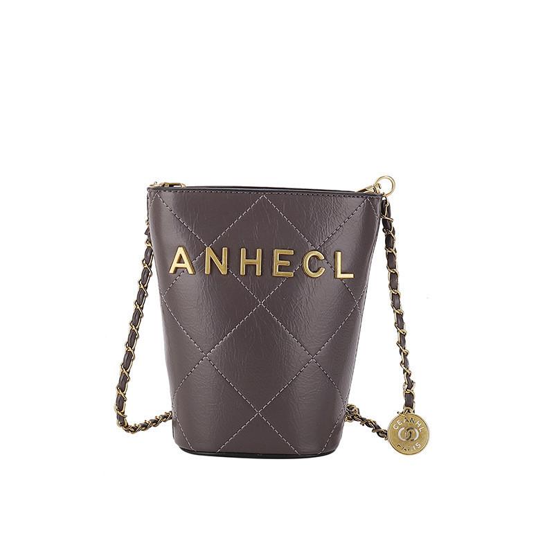 

IELGY women s bucket bag, simple and fashionable cylindrical chain rhombus shoulder messenger bag серый