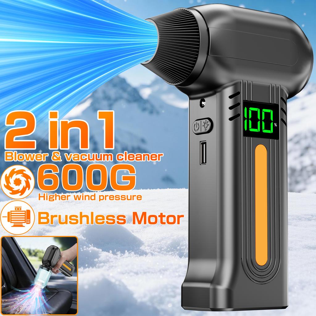 5 Gears Adjustable Jet Fan Multi Outlet Nozzles Strong Blowing Electric Air Duster Car Snow Removal Type-C Charging 90000RPM Turbo Blower Cordless