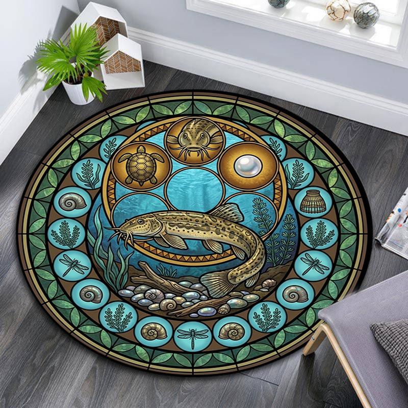 Ocean Life Symbols Round Area Rug Under Office Chairs Bedroom Living Room Home Decor