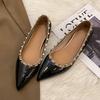 Soft Leather French Inner Heightening Temperament Pointed Single Shoes Women's New Summer Flat-bottomed Rivets Soft-soled Ladyshoes