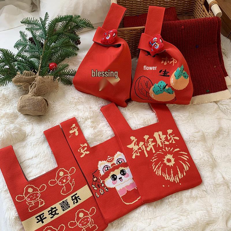 2025 Year of the Snake Knitted Festive Gift Bag: Creative and Practical for Weddings, Company Gifts, and Candy Souvenirs.