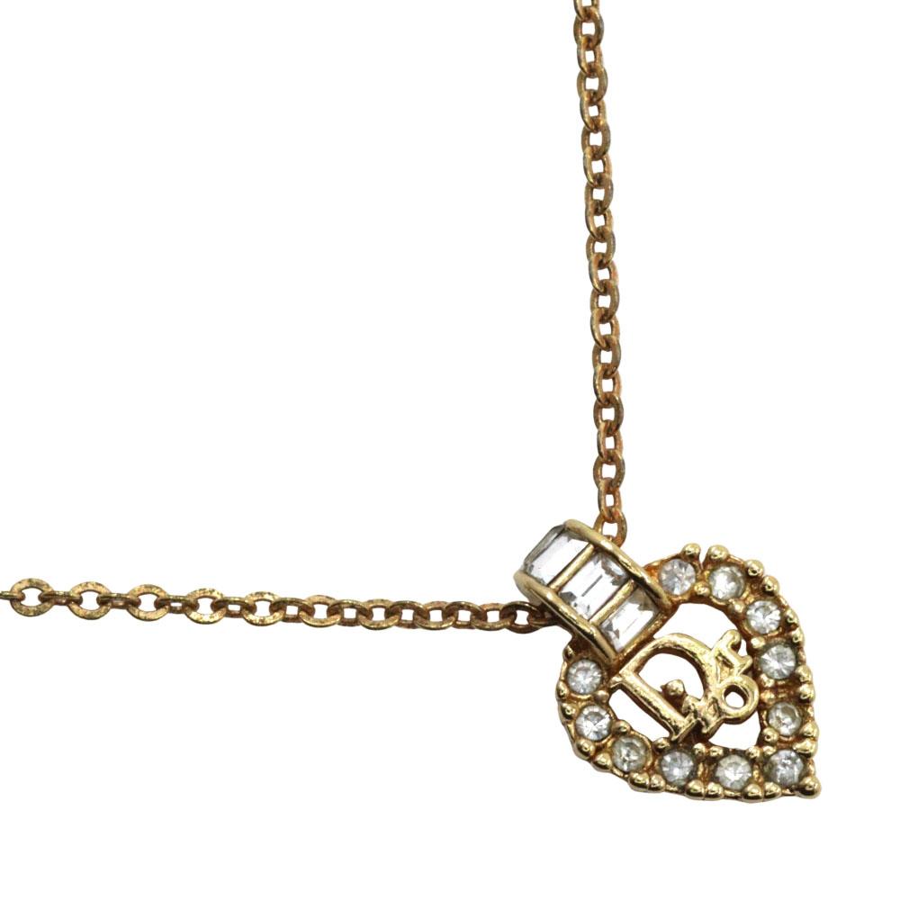 

Dior Logo heart Necklace Plated Gold/Rhinestone heart 6.1g Women Used
