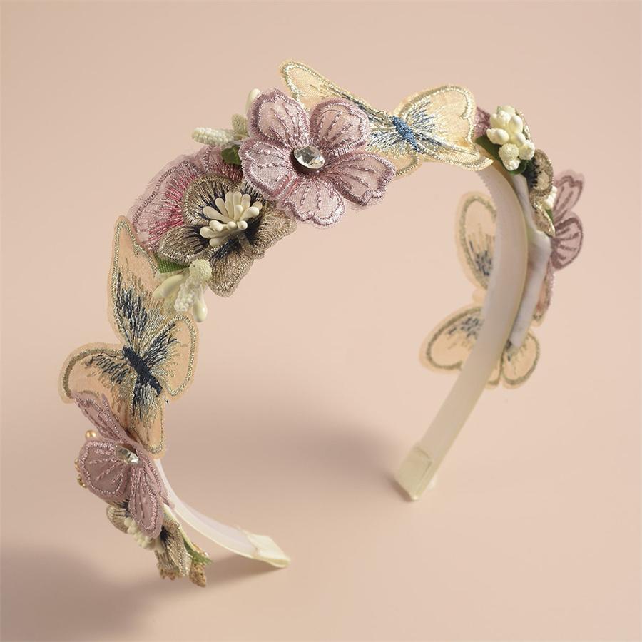 

Cute Pearl Feather Wedding Crown Princess Dance Party Headwear Hoop Accessories Korean Handmade Butterfly Flower Girls Headbands