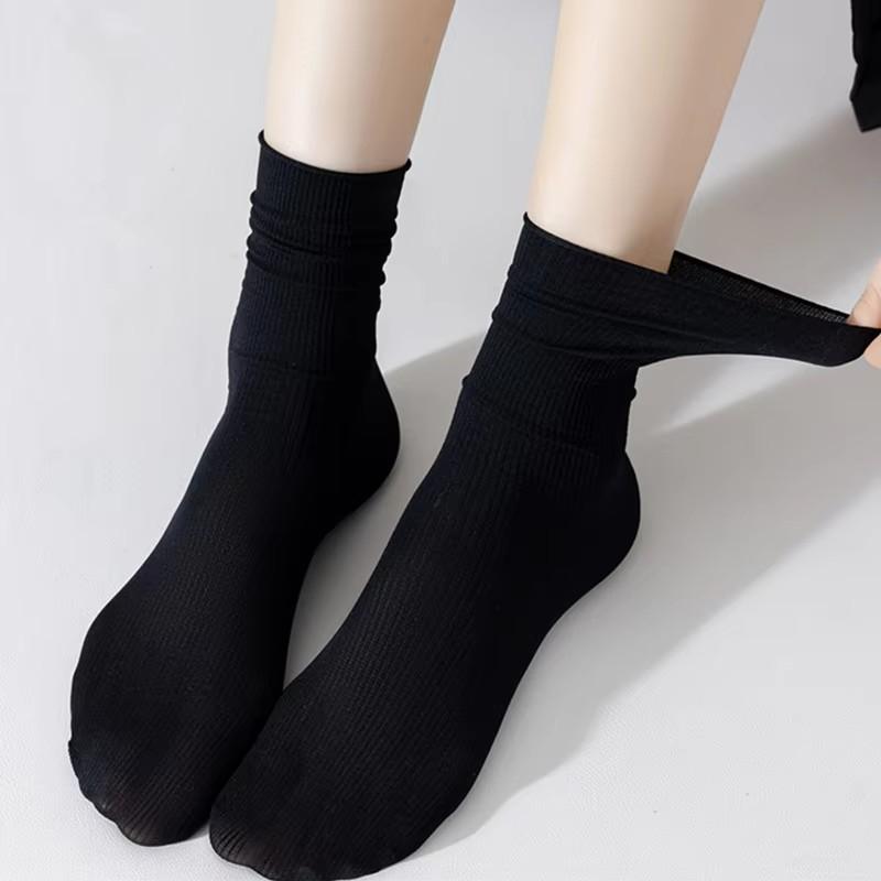 10 Pairs Thin Ice Silk Women's Long Tube Socks Summer Cool Mid Calf Socks Black and White Ice Ice Socks Pile Pile Ladies' Socks