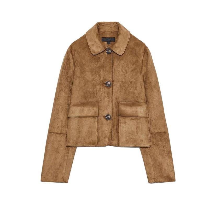 

Осень Новый продукт Женская одежда Свободный стиль Лацкан Длинный рукав Эффект замши Укороченная куртка Верхняя одежда 4968224 Tan M