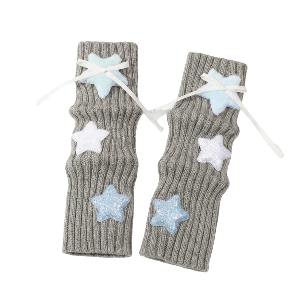 Plüsch Weiche Gestrickte Armstulpen Pailletten Stern Verziert Halbfingerhandschuhe Herbst Winter