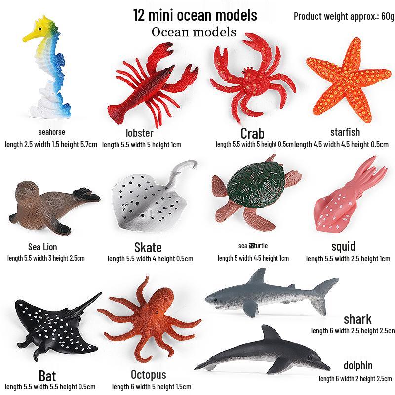 Mini Marine Animal Toy Set: Crab, Octopus, Shark, Lobster, Seal, Dolphin Models