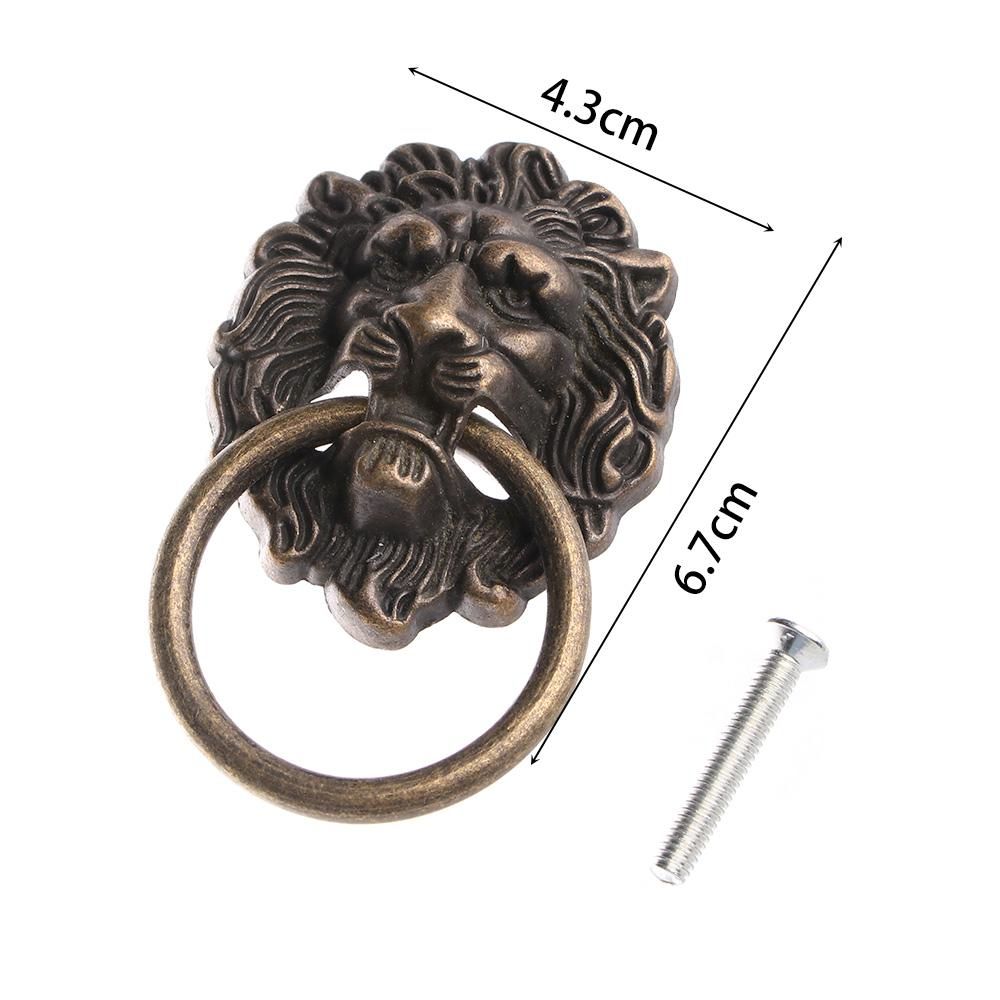 Creative Bronze Door Cabinet Lion Head Knob Ring Antique Drawer Pull Handle