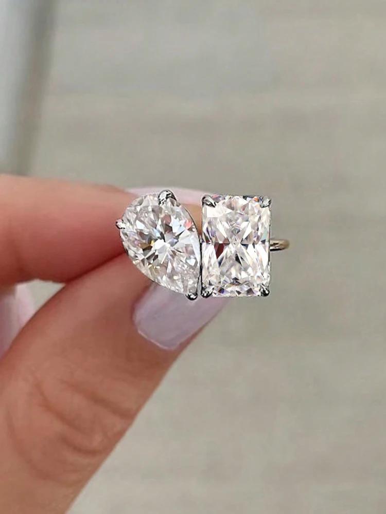 copper WaterDrop Square Sparkling Zircon Ring Ideal For Women Engagement Wedding Luxury Fashion High Quality Fine Jewellery