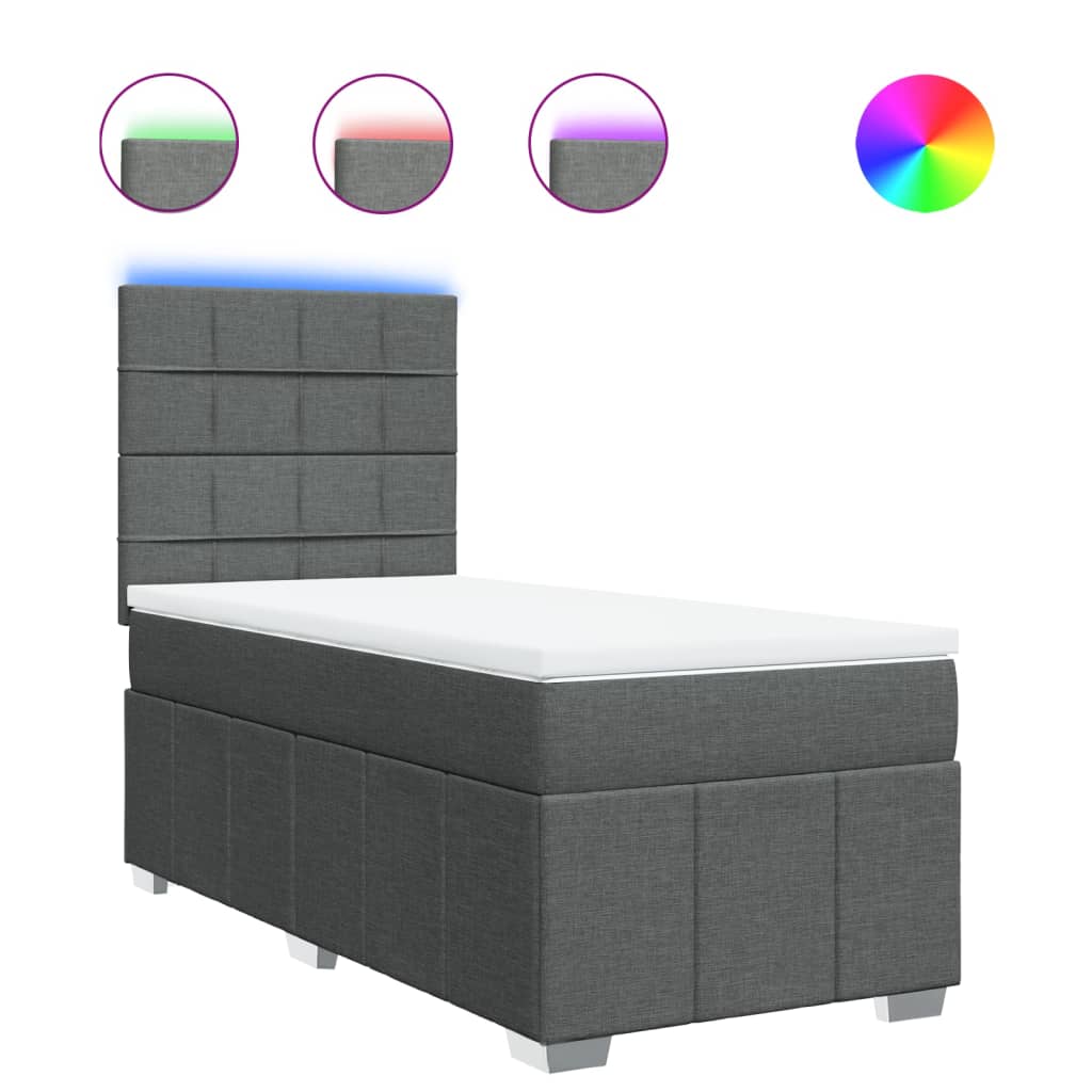 Box Spring Bed with Mattress Dark Gray 80x200 Cm Fabric