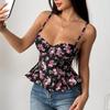 Lotus Leaf Edge Floral Lace Up Sexytop Ruffles Floral Tie-Neck Sexy Top