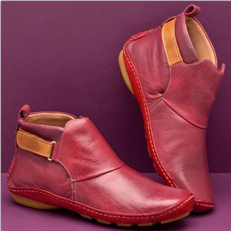 Women's Pointed Toe Leather Pull-on Casual Boots, Low Heel, Warm and Stylish.