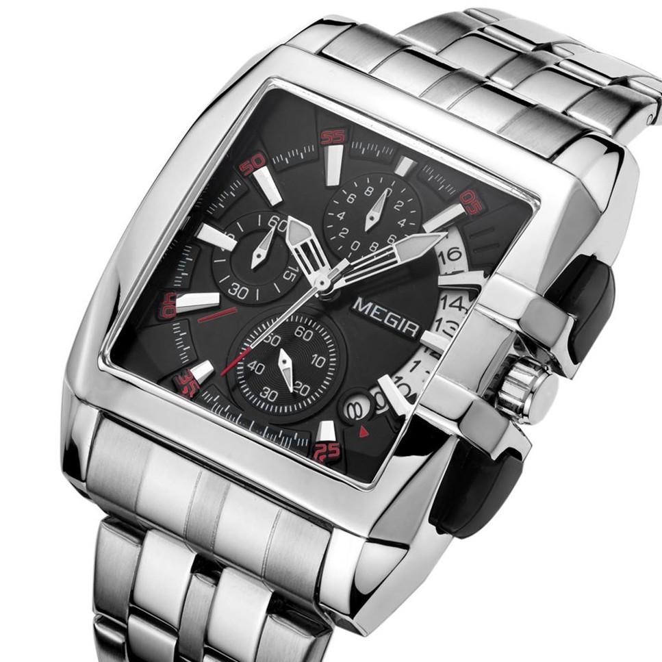 Megir Blau Edelstahl Männer Uhr Rechteck Große Zifferblatt Business Quarz männer Armbanduhren Relogio Masculino Militär Uhr Mann