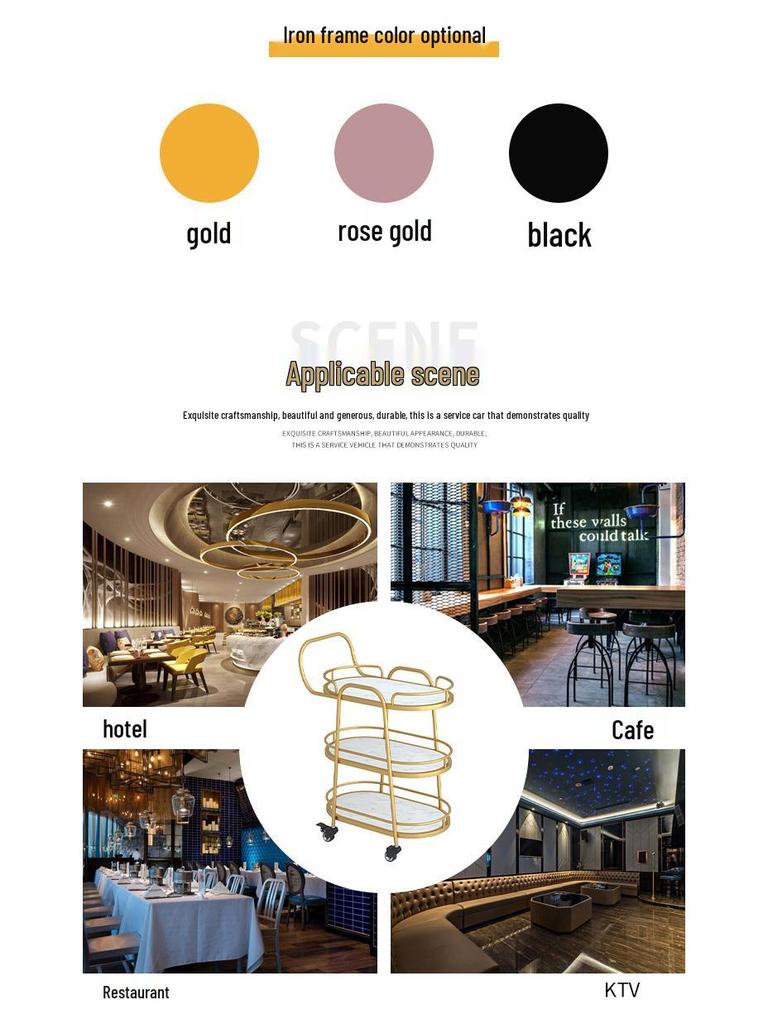 Wrought Iron Mobile Dining Trolley: Multifunctional Hand-Pushed Tea, Water, and Cake Delivery Cart for Home and Commercial Use.