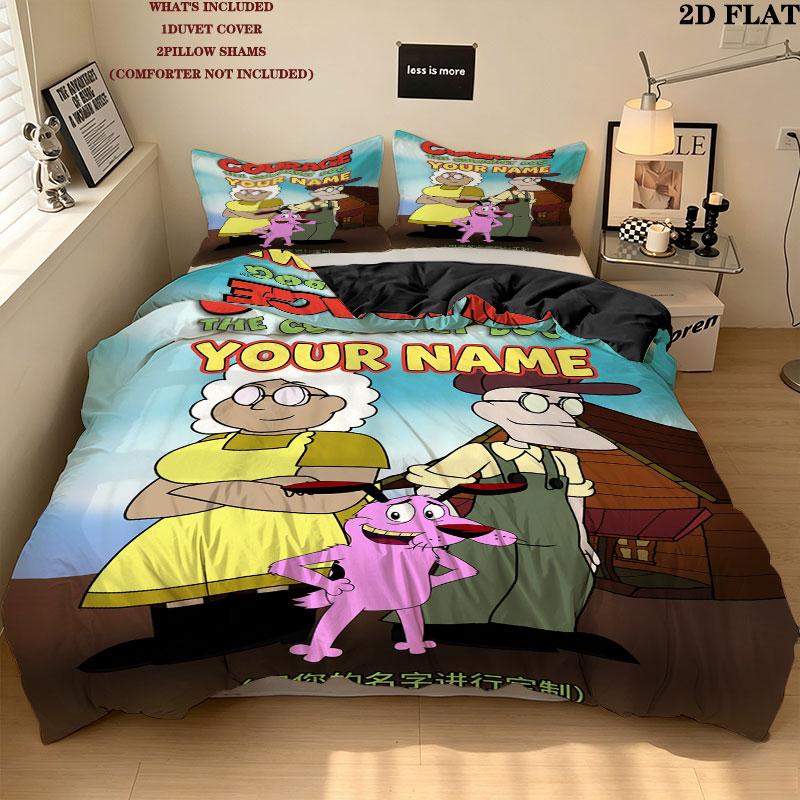 Custom the Cowardly Dog Bedding Quilt Set Quilt Cover Pillowcase Home Decoration Birthday Gift (1 * duvet cover + 2 * pillowcase, without core)