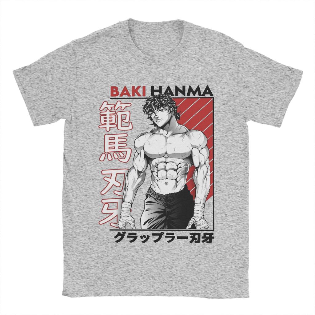 Baki The Grappler Hanma Herren T-Shirt Lustige T-Shirts Kurzarm Rundhals T-Shirt Reine Baumwolle Erwachsenen Tops