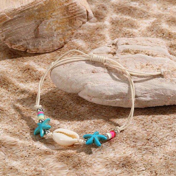 Boho Imitation Pearl Cowrie Shell Bracelet For Women Gold Color Starfish Charm Chain Bangle Summer Beach Vacation Jewelry Gift