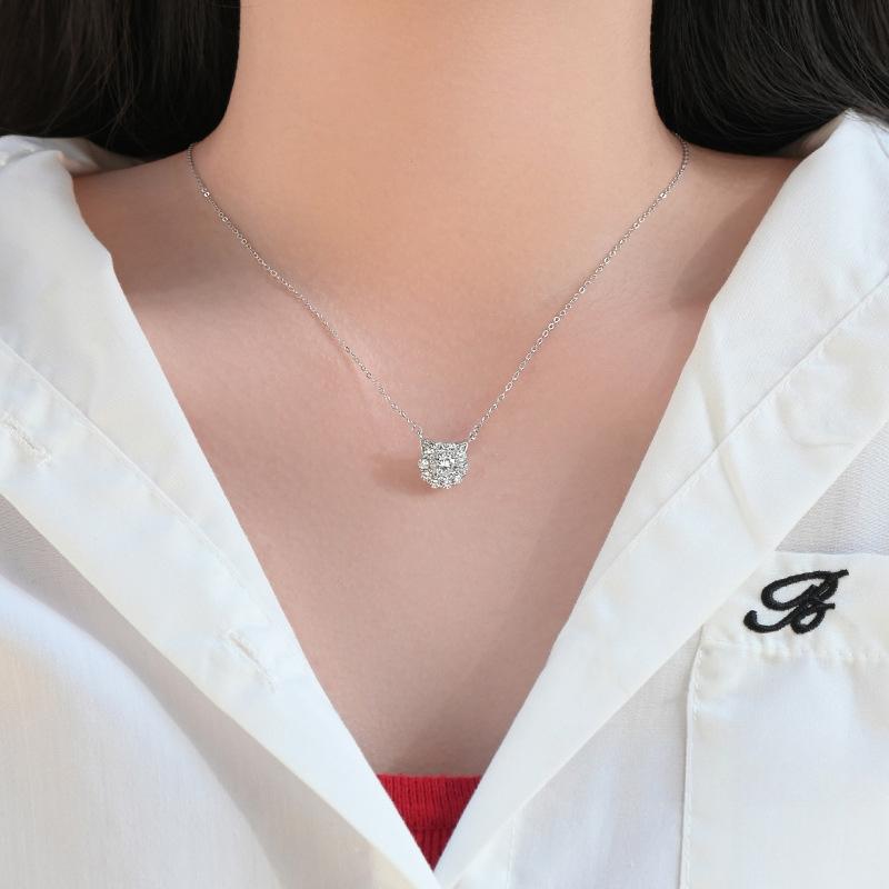 Diamond Studded Cat Necklace, Cute, Sweet, Light, Luxurious, and High-end. Super Shiny Collarbone Chain, Niche New Model