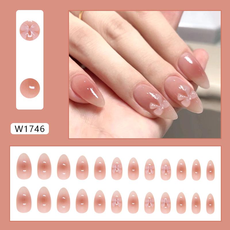 Носите накладные ногти, розовые размытые накладные ногти, милые накладные ногти с бантом, съемные накладные ногти 24 шт.