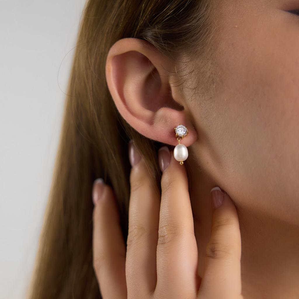 Youthway Sweet Pearl zircon Wedding Drop Earring 18K Gold PVD Plated Stainless Steel Lovely  Dangle Earring Party Jewelry
