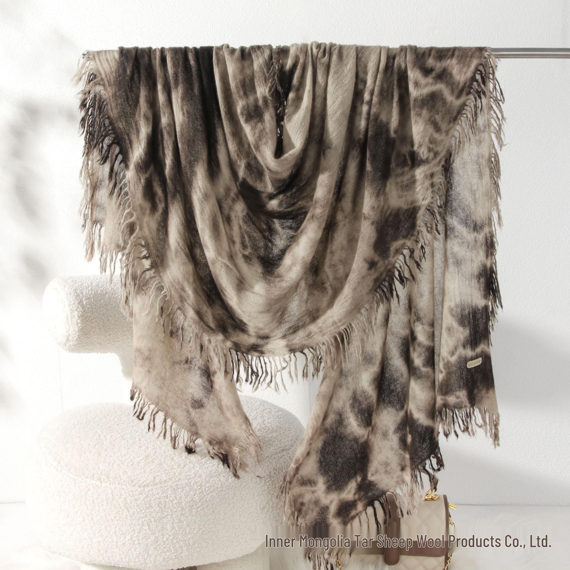Inner Mongolia Pure Cashmere Tie-Dye Scarf with Unique Design 90x200 кофейный