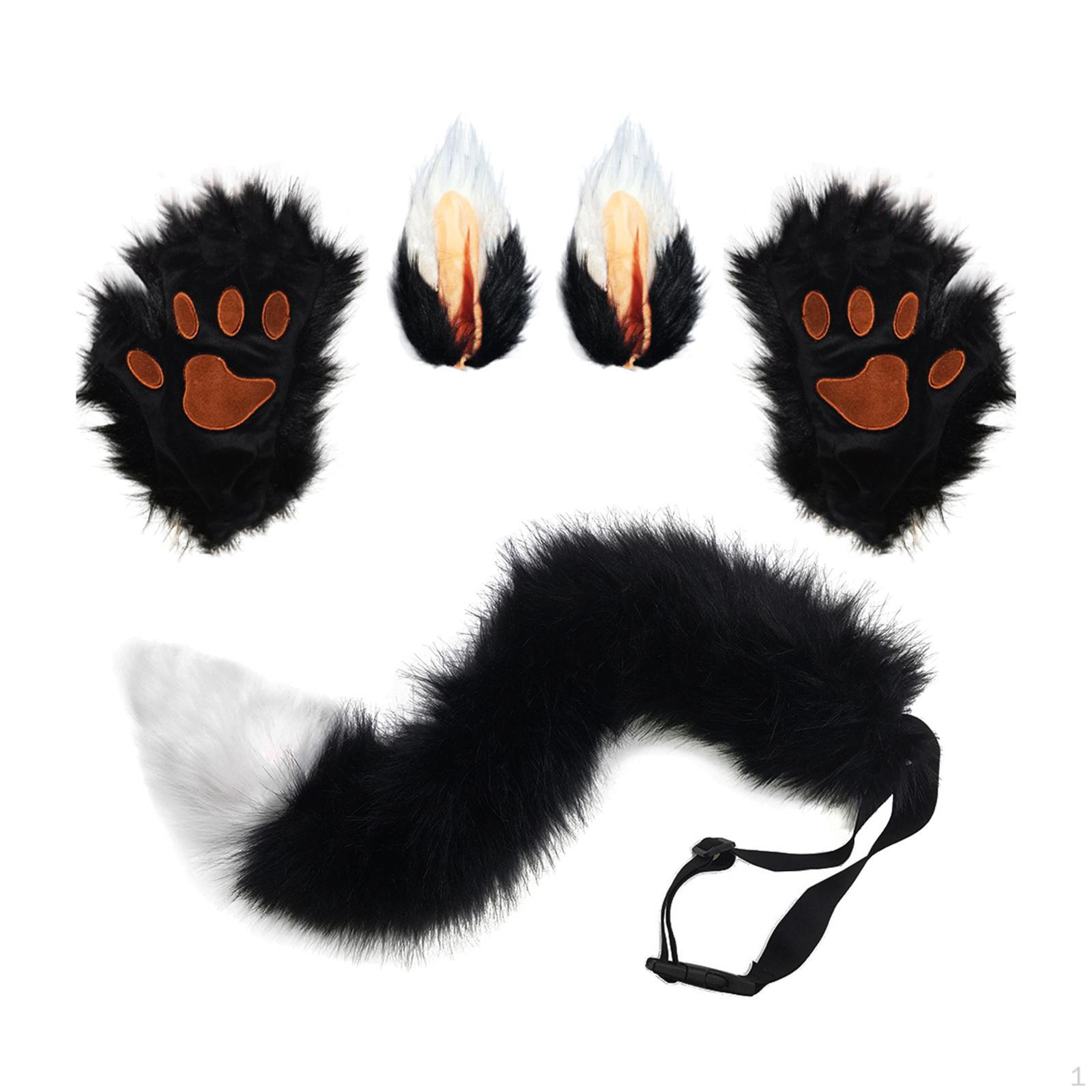 Clip Ears Gloves Cosplay Costume Halloween Fancy Party Accessories Black White