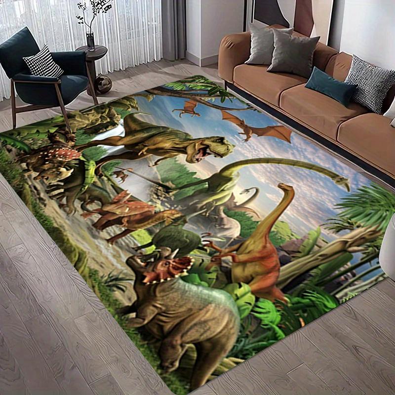 Jurassic Prehistoric Dinosaur Flannel Non-slip Area Rug, Soft Floor Mat for Kids Bedroom Home Decor