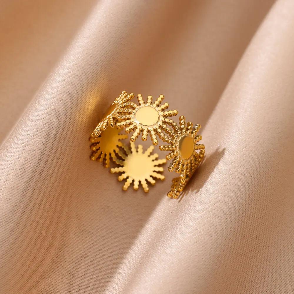 Dainty Zircon Shell Starfish Turtle Evil Eye Rings Stainless Steel Ring Women Anti Fading Golden Charm Zircon Accessories Gifts