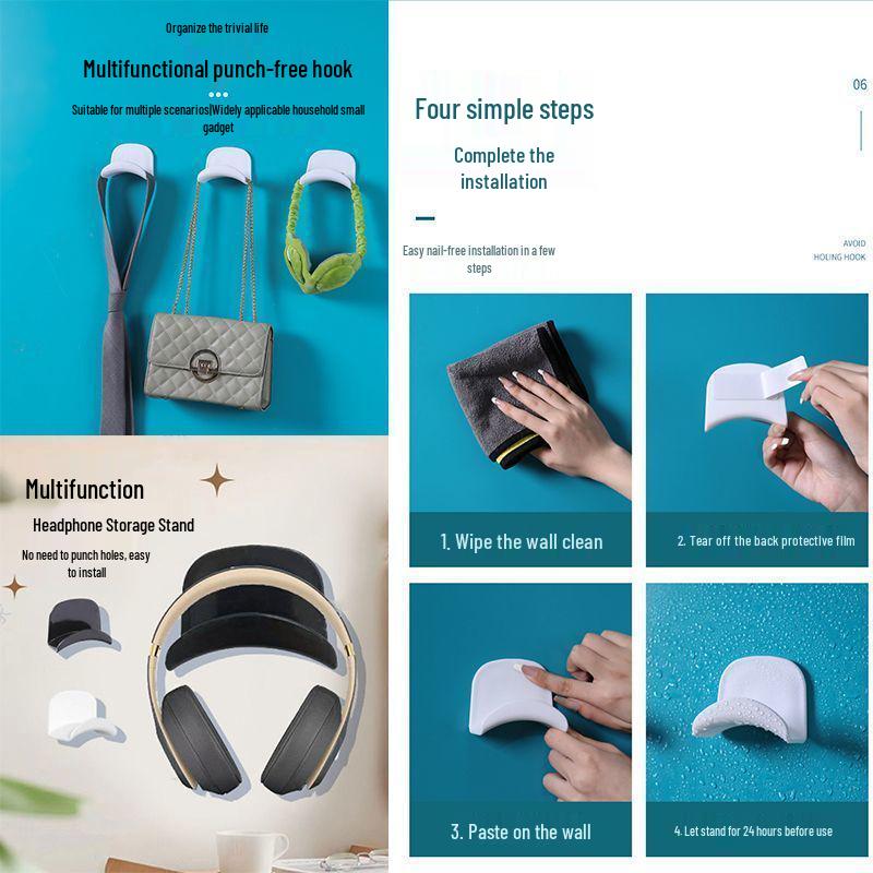 No-Drill Headphone Hook: Wall-Mounted Stand for Dorms & Offices 1 Adhesive Upgraded