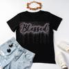 PLIGREAT Colorful Glitter Rhinestone Iron On Patches Bling Blessed Quotes Rhinestone Iron On Transfers for Clothing Jacket Jeans Women Men T Shirt
