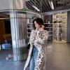 Women's Turn Down Collar Long Sleeve Leopard Print Faux Fur Coat Loose Elegant Long Winter Outerwear