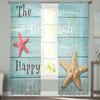 Wood Grain Beach Text Starfish Curtain For Living Room Transparent Tulle Curtains Window Sheer For The Bedroom Accessories Decor