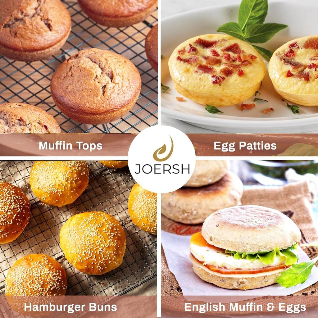 JOERSH Silicone Egg Mold Non-Stick 4 Inch Jumbo Size Muffin Top Pan, Large Round Silicone Molds for Baking Hamburger Bun, Egg Bites, Breakfast