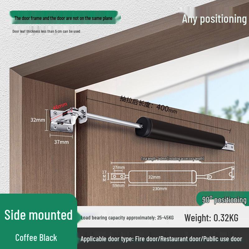 Pneumatic Wooden Door Closer with Automatic Rebound Buffer Positioning