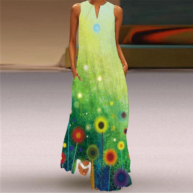 2024 Summer Retro V-Neck Multicolor Sleeveless Maxi Dress