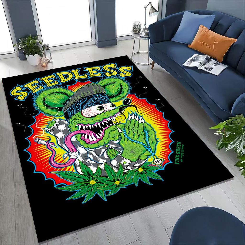 3D Rebellious RAT FINK Auto's Bord Cartoon Vloerkleed voor Slaapkamer Woonkamer Bank Huis Deurmat Decoratie, Groot Kinder Speel Antislip Vloermat