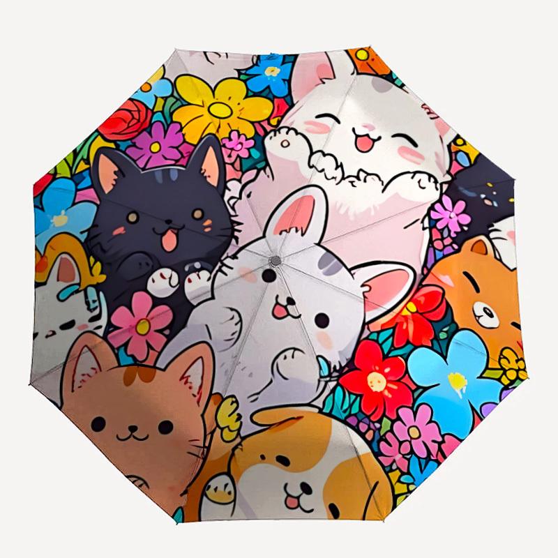 

1pc Cats Flowers Automatic Open/Close Umbrella Compact Folding Umbrella, All-Season Portable Umbrella for Women/Men081