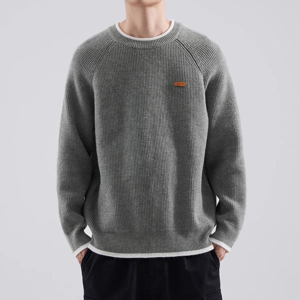 New sweater men's winter trendy brand heavy round neck autumn and winter loose casual lazy wind shoulder sleeve knitted sweater
