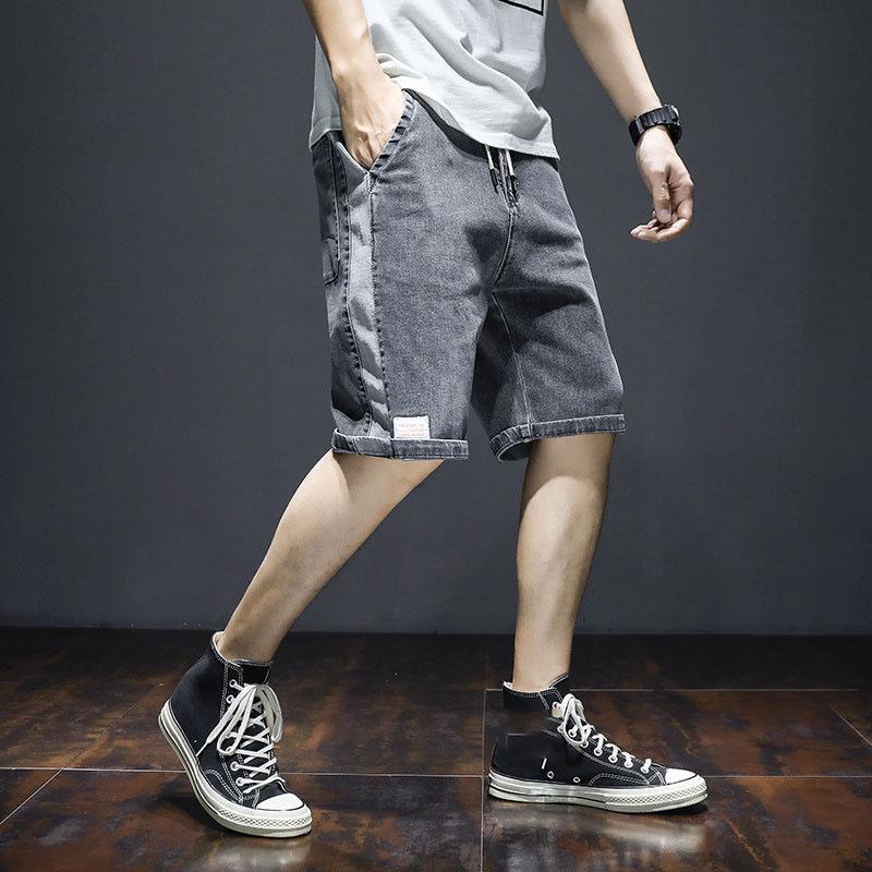 Men's Denim Shorts Summer Thin Style Mid-waist Style Street Versatile Loose-fit Straight-leg Sport Five-minute Pants