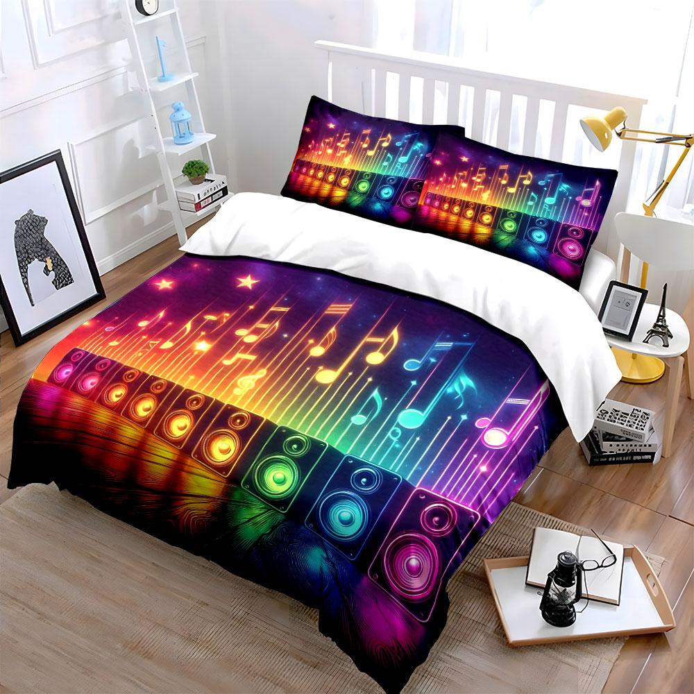 Dream Colorful Notes And Speakers Print Bedding Set 1 Duvet Cover 2 Pillowcases For Adult And Children Luxury Gift Full Size