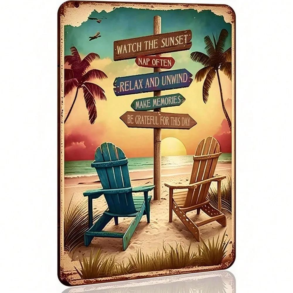 X Zoll Neues Retro-Blechschild Strandzimmer-Dekoration Vintage Strand-Schlafzimmer Surfbrett Wanddekoration