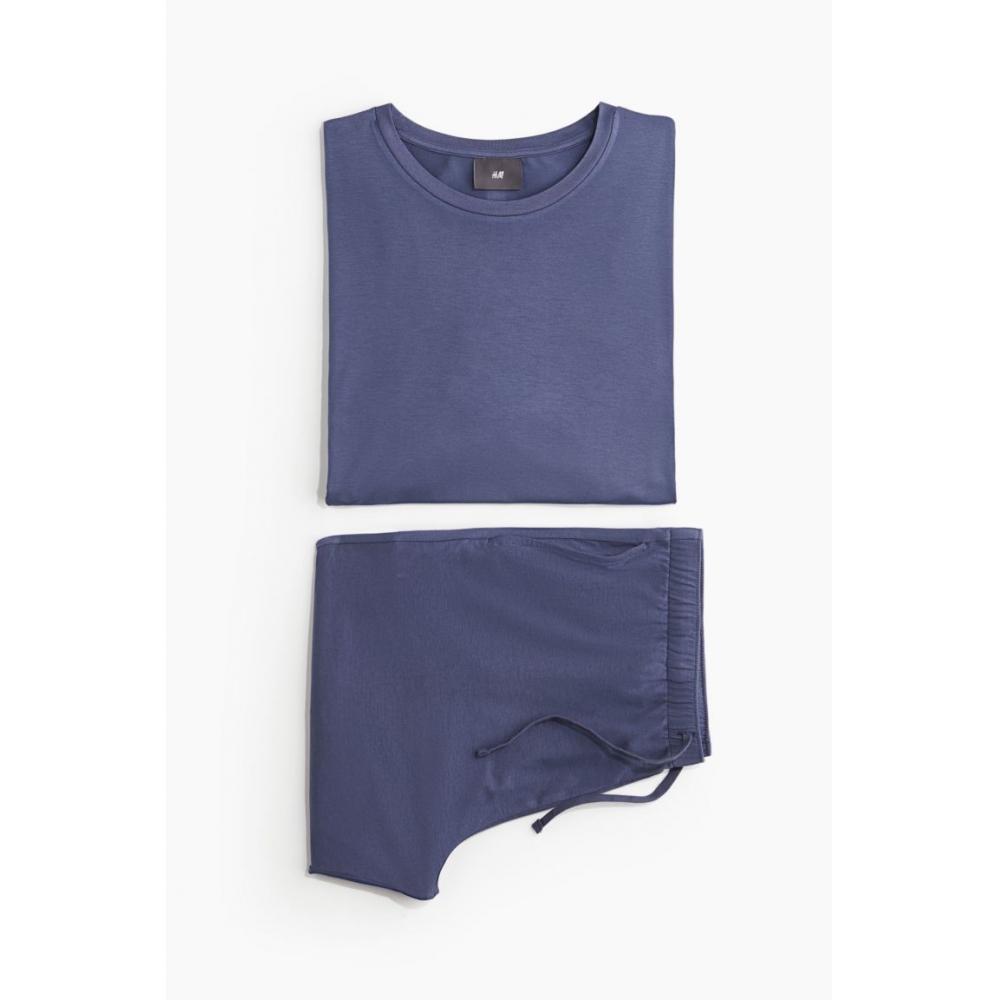H M Jersey pyjaMa T sHirT   sHorTs Dark Blue