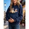 Christmas Cat Pocket Print Sweatshirt Retro Long Sleeve Top Holiday