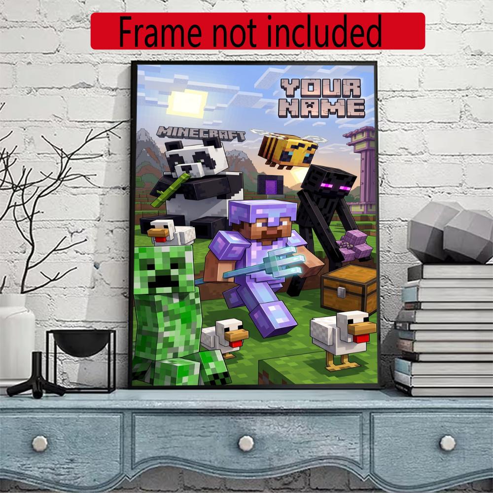 Minecraft Personalized Name Round Diamond Painting Kit Diamond Embroidery Painting Rhinestones Mosaic Frameless Handwork Decoration Arts